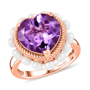 D'Joy AAA Rose De France Amethyst und S&uuml;&szlig;wasser Perle Ring