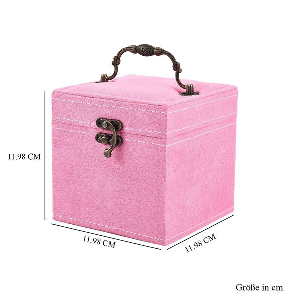 Schmuckk&auml;stchen aus Samt mit Spiegel, Schloss und Griff, 3 Ebenen, Rosa image number 7