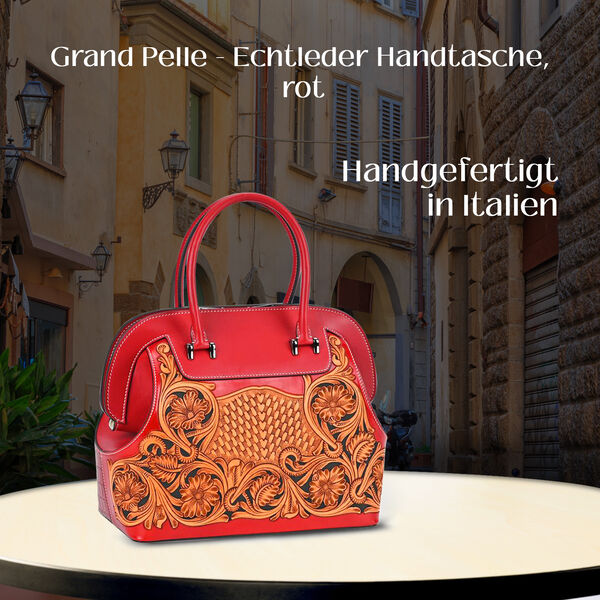 Grand Pelle  - Echtleder Handtasche, 28 x 25 x 15 cm, rot image number 2