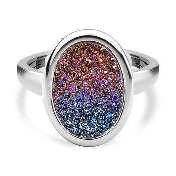 Regenbogen-Drusen Quarz Ring, 925 Silber platiniert (Gr&ouml;&szlig;e 17.00) ca. 3,93 ct