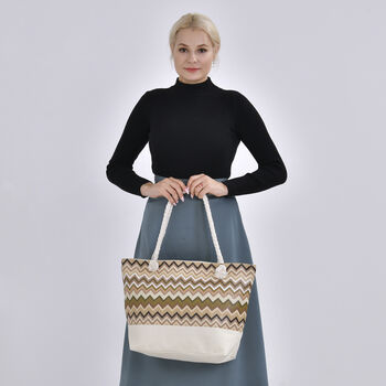 Jacquard Handtasche aus Jute mit Zig-Zag Muster, kaffeefarben