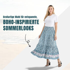 Maxirock mit Blumenmuster, elastischer Bund, 91x28cm, Blau