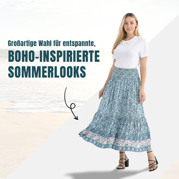 Maxirock mit Blumenmuster, elastischer Bund, 91x28cm, Blau