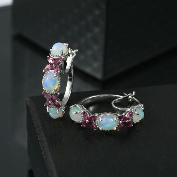 D'Joy AA Nat&uuml;rliche, &auml;thiopische Welo Opal und Rhodolith Granat Ohrringe - 5 ct. image number 1