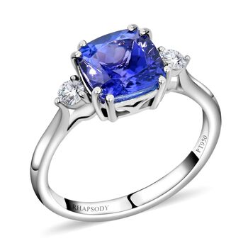 RHAPSODY zertifiziert und gepr&uuml;ft AAAA Tansanit und VS EF Diamant Ring in 950 Platin - 2,80 ct.