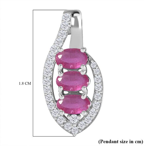 Afrikanischer Rubin (Fissure gefüllt), Weißer Zirkon Anhänger 925 Silber platiniert ca. 1,28 ct. image number 6