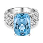Himmelblauer Topas, weißer Zirkon Ring, 925 Silber platiniert (Größe 17.00) ca. 8.38 ct