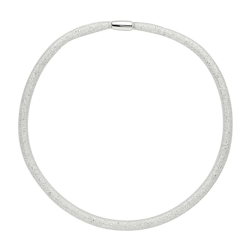 Weiße Kristall-Halskette, ca. 50 cm, silberfarben image number 0