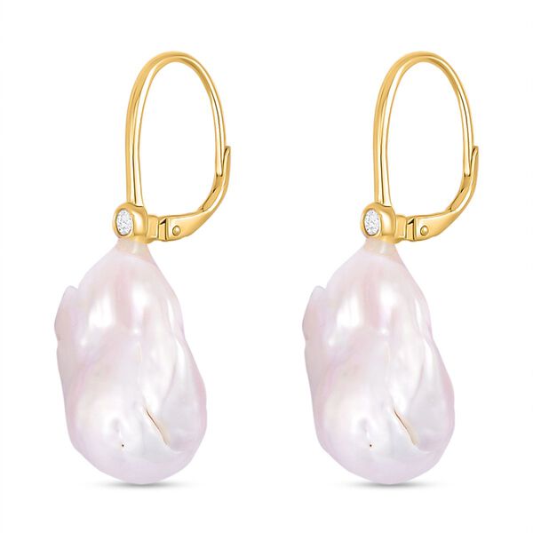 16-18 mm weiße Barockperle und Moissanit Ohrringe - 0,12 ct. image number 4