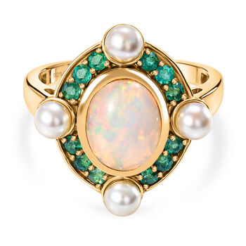 D'Joy nat&uuml;rlicher, &auml;thiopischer Welo Opal, Perle und Smaragd Ring