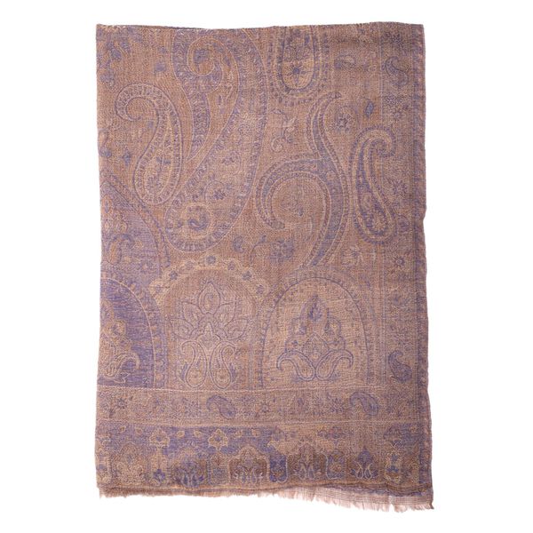 Premium Kollektion - gewebter Schulterschal, Natur Seide und Wolle, Jamawar Design, 70x200 cm, Braun image number 5