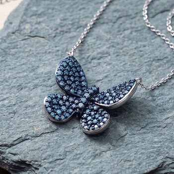 D'Joy Blauer Diamant Schmuckset ca. 50 cm 925 Silber Rhodiniert ca. 0,53 ct.