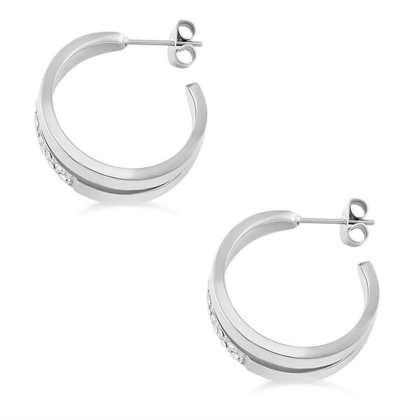 Weißer Zirkonia Ohrringe Reiner Edelstahl, Silberfarben image number 4