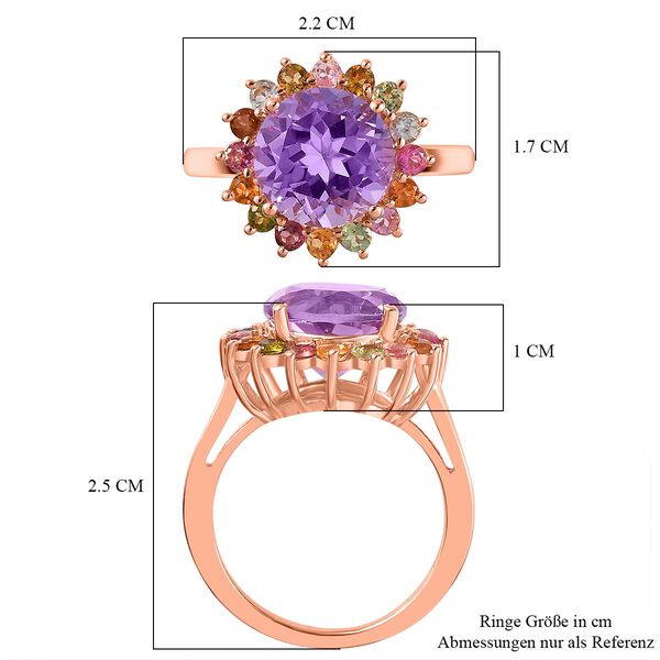 AA Rose De France Amethyst, Mehrfarbig-Turmalin Ring 925 Silber Roségold Vermeil (Größe 16.00) ca. 4,35 ct image number 7