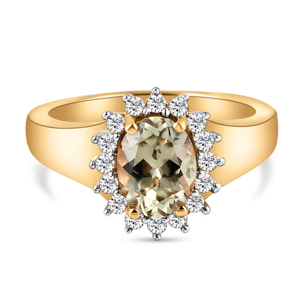 AAA Turkizit und wei&szlig;er Zirkon-Ring, 925 Silber Gelbgold Vermeil  ca. 1,65 ct