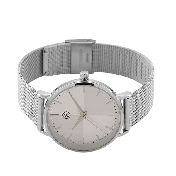 STRADA Armbanduhr, zweifarbiges Sonnenschliff Zifferblatt, Silberfarben, 316L Edelstahl Mesharmband image number 5