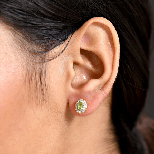 D'Joy Peridot, Weißer Zirkon Ohrringe 925 Silber vergoldet ca. 0,85 ct. image number 3