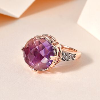 AA Rose De France Amethyst, Wei&szlig;er Zirkon Ring, 925 Silber ros&eacute;vergoldet (Gr&ouml;&szlig;e 18.00) ca. 9.05 ct