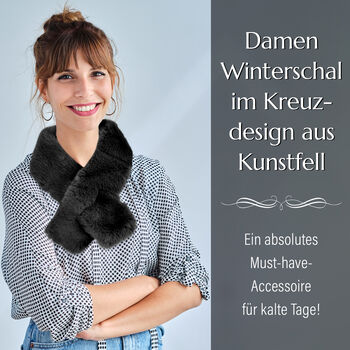 Kunstfell-Kreuzschal, Schwarz