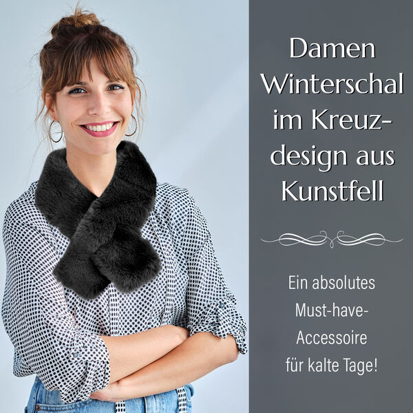 Kunstfell-Kreuzschal, Schwarz image number 3