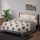 Handgequiltete Baumwoll-Voile-Steppdecke mit Blockdruck, inklusive Stofftasche, 200x200cm, blau