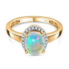 Nat&uuml;rlicher, &auml;thiopischer Welo Opal, Wei&szlig;er Diamant Ring, 925 Silber Gelbgold Vermeil (Gr&ouml;&szlig;e 17.00) ca. 1.23 ct