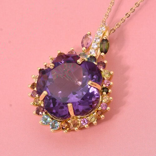 AA Afrikanischer Amethyst, Mehrfarbig-Turmalin Schmuckset 925 Silber Gelbgold Vermeil ca. 11,03 ct. image number 1