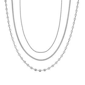3er Set - Kugelkette 40 cm,  Gliederkette 45 cm, Ankerkette 55 cm, Edelstahl, Silberfarben