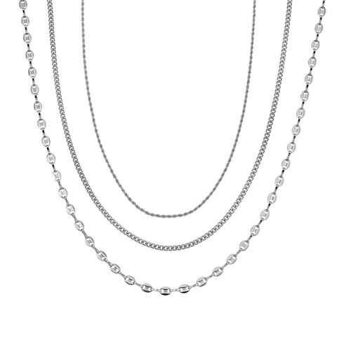 3er Set - Kugelkette 40 cm,  Gliederkette 45 cm, Ankerkette 55 cm, Edelstahl, Silberfarben image number 0