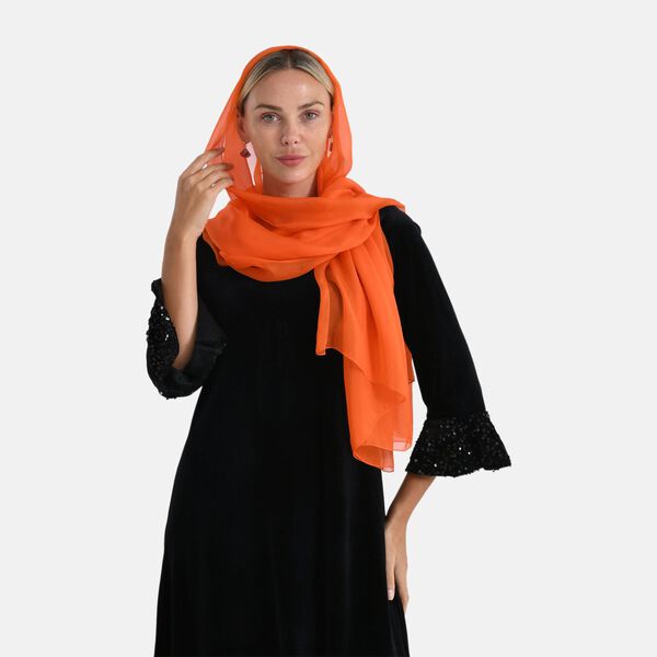 LA MAREY 2er-Set 110x180cm Seidenschal aus 100% Maulbeerseide mit Ohrringen, Orange & rot image number 5