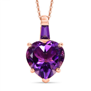GP Amore Kollektion- AA Rose De France Amethyst, afrikanischer Amethyst und blauer Saphir Anh&auml;nger mit 50cm Kette - 6,31 ct.