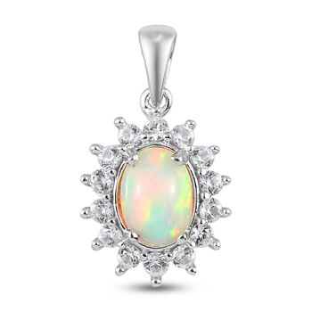 Nat&uuml;rlicher &Auml;thiopischer Opal und Zirkon Halo Anh&auml;nger 925 Silber Platin-&Uuml;berzug ca. 1,40 ct