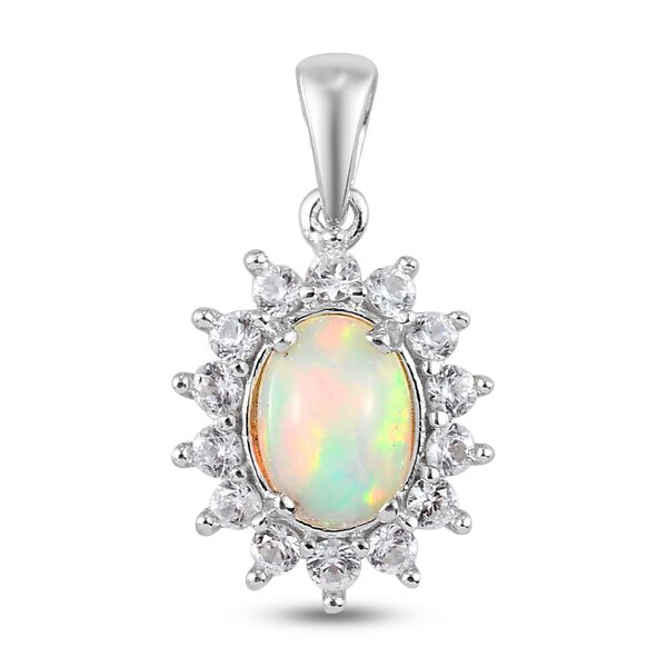 Nat&uuml;rlicher &Auml;thiopischer Opal und Zirkon Halo Anh&auml;nger 925 Silber Platin-&Uuml;berzug ca. 1,40 ct