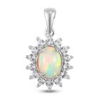 Natürlicher Äthiopischer Opal und Zirkon Halo Anhänger 925 Silber Platin-Überzug ca. 1,40 ct