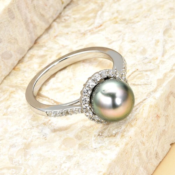 Tahiti Perlen und wei&szlig;er Zirkon-Ring - 0,52 ct. image number 2