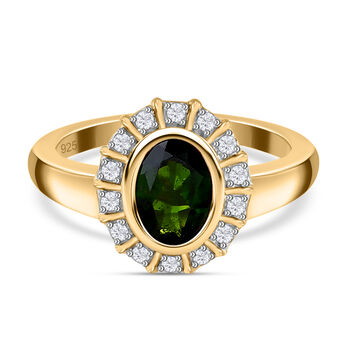 Nat&uuml;rlicher Chromdiopsid und Zirkon Ring 925 Silber vergoldet (Gr&ouml;&szlig;e 16.00) ca. 0,90 ct