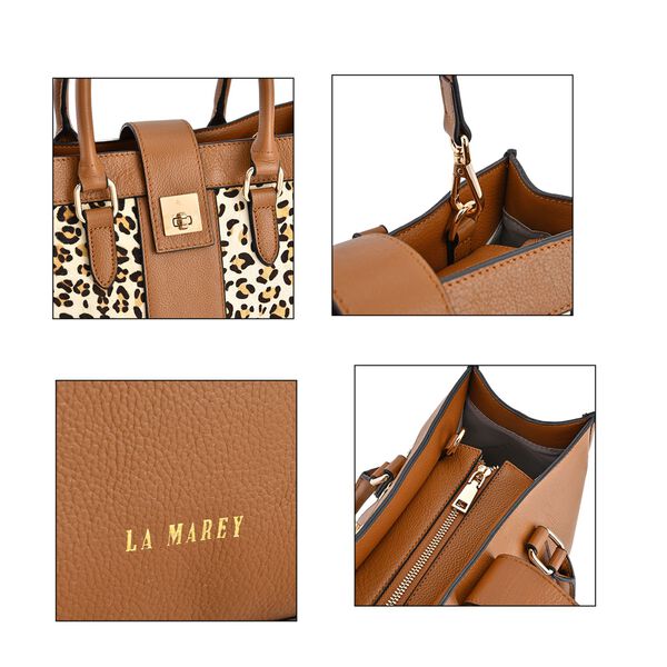LA MAREY - Echtleder Handtasche 33x14x27,5cm, Griff 11cm, Crossbody 120cm, braun mit Leomuster image number 5