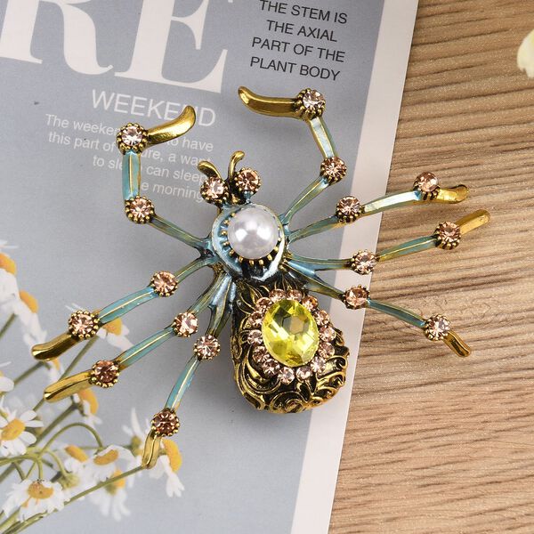 Gelber Kristall, Kunststoff Perle Brosche Antikes Gold image number 2