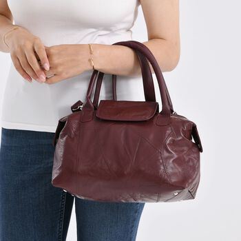 CLOSE OUT DEAL Patchwork-Tasche aus weichem Schafleder, mit Tragegriffen und abnehmbarem Schulterriemen, 29x15x21 cm, Burgund