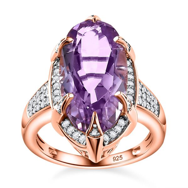 Rose De France Amethyst, Wei&szlig;er Zirkon Ring, 925 Silber ros&eacute;vergoldet, (Gr&ouml;&szlig;e 16.00), ca. 9.14 ct image number 4