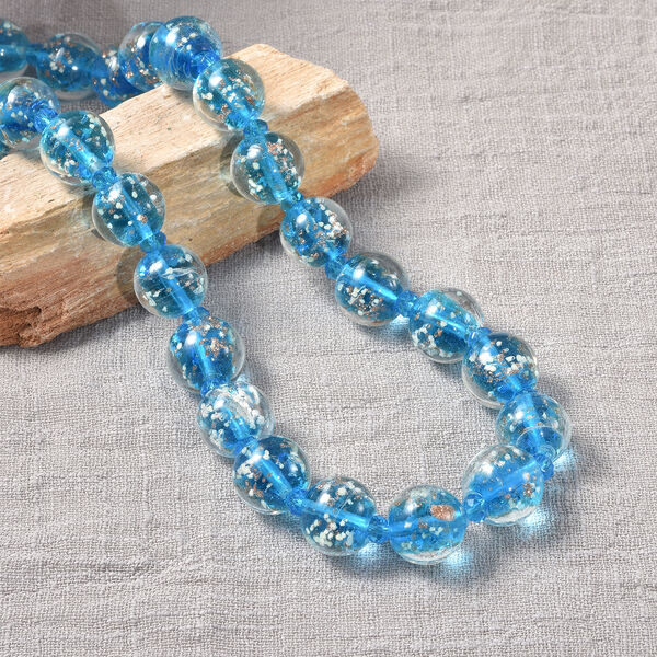 Murano-Stil Glas-Ohrringe und Kette, reiner Edelstahl, blau image number 1