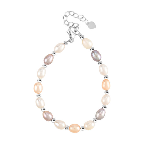 Mehrfarbige Süßwasser Perle Armband ca. 16.5 cm + 3.5 cm Extender, Nickelfreies Messing, Silberfarben image number 0