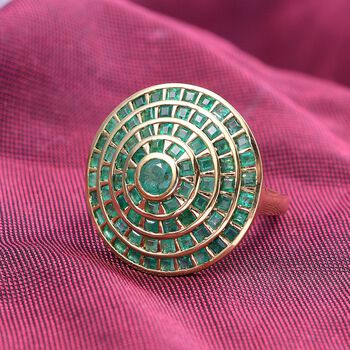 AA Kagem Sambischer Smaragd Ring 925 Silber 750 Gelbgold Vermeil  (Gr&ouml;&szlig;e 18.00) ca. 4.28 ct