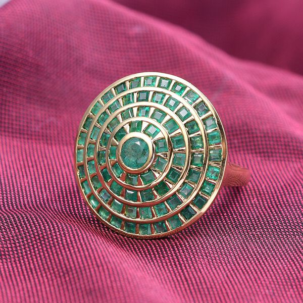 AA Kagem Sambischer Smaragd Ring 925 Silber 750 Gelbgold Vermeil  (Gr&ouml;&szlig;e 18.00) ca. 4.28 ct image number 2