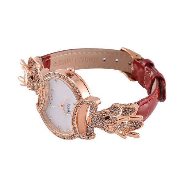 GENOA TIME V2 Kristall Uhr mit japanischem Miyota-Uhrwerk und rotem Lederarmband in Roségoldton, 24cm image number 5