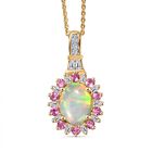 AA Natürlicher, äthiopischer Welo Opal, Rosa Turmalin Schmuckset 925 Silber 750 Gelbgold Vermeil ca. 1.83 ct