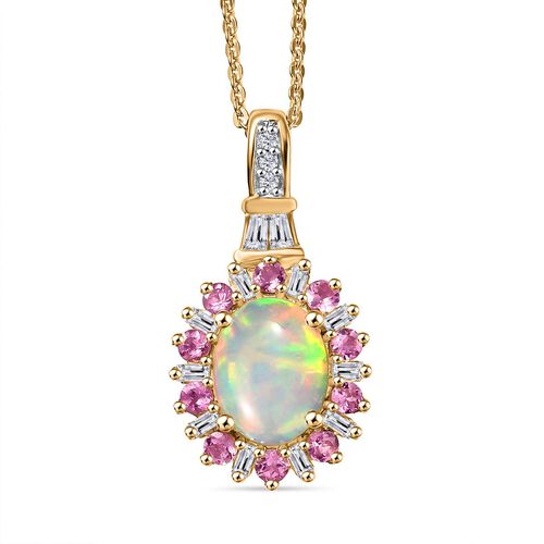 AA Natürlicher, äthiopischer Welo Opal, Rosa Turmalin und Moissanit Anhänger mit 50cm Kette - 1,83 ct. image number 0