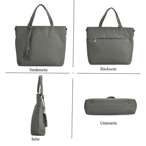 Echtleder-Tote-Bag mit Rei&szlig;verschlussfach hinten, Doppeltragegriff und Schulterriemen, 35x10x33 cm, Gr&uuml;n image number 3