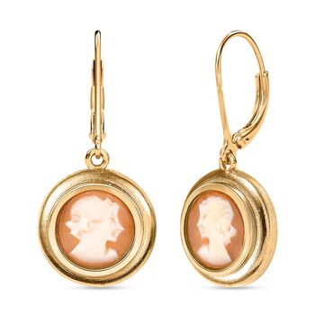 Italienische Kamee Ohrh&auml;nger aus Conch-Muschel, Messing, 19 cm, Goldfarben
