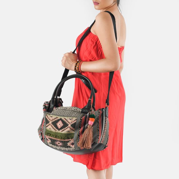 Boho Weekender-Tasche mit Quaste, Jacquard handgewebt, Ethniklook image number 3